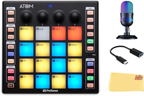 PreSonus ATOM Production and Performance MIDI Pad Controller Bundle with USB-C Adaptor and Austin Bazaar Polishing Cloth