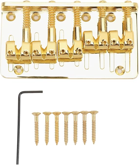 Eujgoov 5 String Bass Bridge, Hardtail Saddle Bridge Adjustable Saddle for Bass Guitars Replacement (Gold)