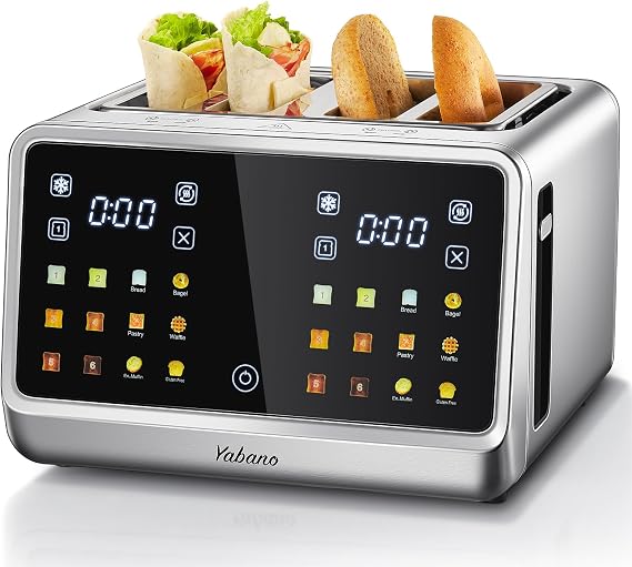 Yabano 4-Slice Toaster Smart Touch Control with Extra Wide Slots | 6 Shade Levels, 6 Bread Settings, For Bagels And English Muffins, Removable Crumb Tray, Compact Countertop Design