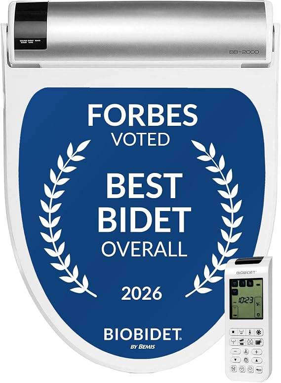 Bio Bidet BB2000 Bliss Electric Bidet Toilet Seat, Warm Water with Air Dryer, Heated Seat with Sensor and Slow Close Lid, Night Light, Remote Control, Elongated, White