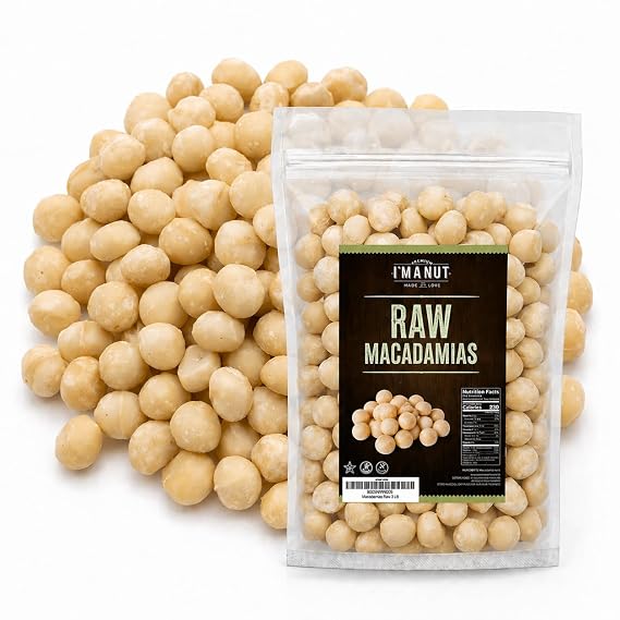 Premium Raw Whole Macadamia Nuts 16oz (1 lb) - Non-GMO, No Additives Batch Tested Gluten & Peanut Free, Resealable Pouch for Freshness, Unsalted Macadamias Perfect for Cooking & Baking