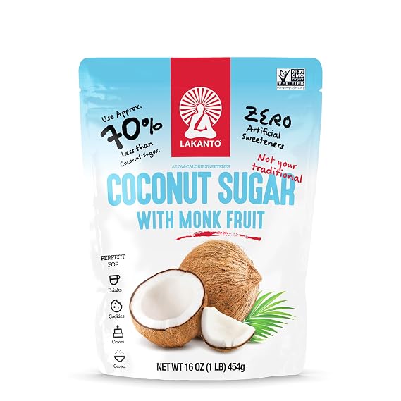Lakanto Coconut Sugar with Monk Fruit Sweetener - Reduced Sugar for Coffee, Tea, Oatmeal, Cooking, Baking, Sauce, Desserts, Drinks, Smoothies, Protein Shakes, Marinade, Glaze (1 lb)