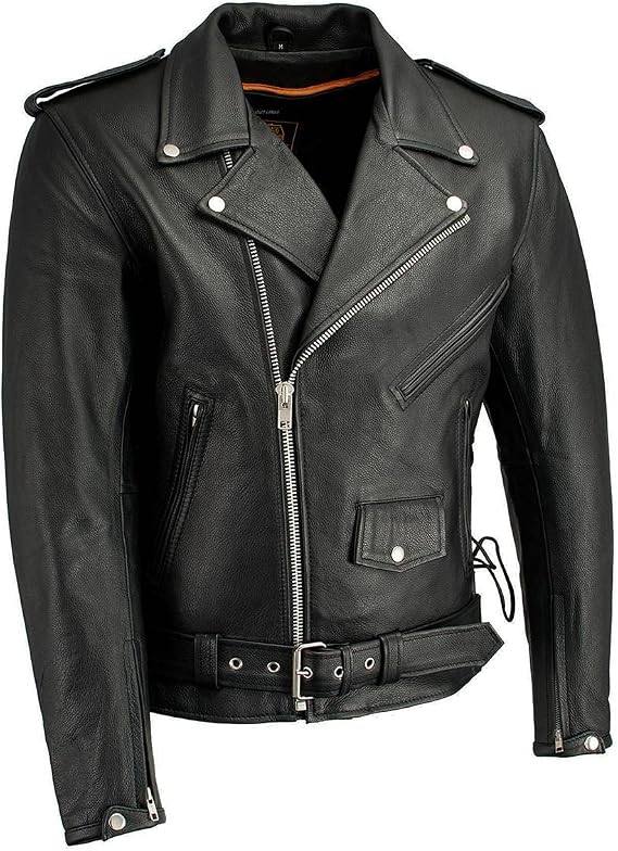 Milwaukee Leather Men's Premium Black Leather Motorcycle Jacket - Vintage Police Style w/Side Lace - LKM1711