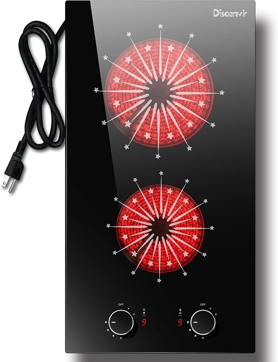 2 Burner Electric Cooktop 110V Portable Plug in 2000W