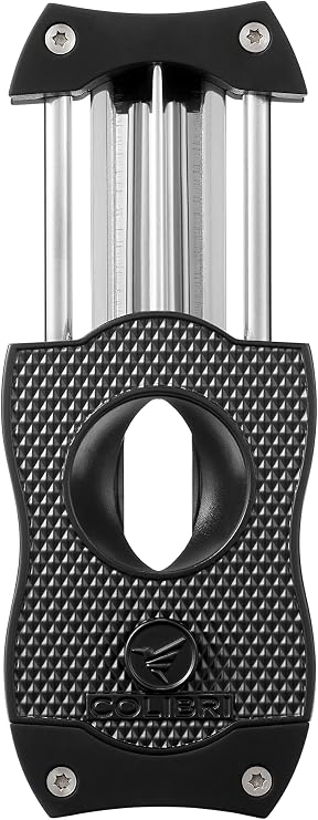 Colibri Diamond V-Cut Cigar Cutter Deep V Precision Blade (7mm Cut), Stainless Steel, Metal Diamond Pattern Body, Cuts up to 60+ Ring Gauge, Luxury Gift for Cigar Enthusiasts (Black & Black)