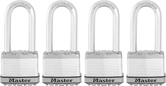 Master Lock M5XQLJ Magnum dış mekan için asma kilit, sağlam, anahtarlı, 4 adet, aynı anda kilitlenebilir, gümüş renkli