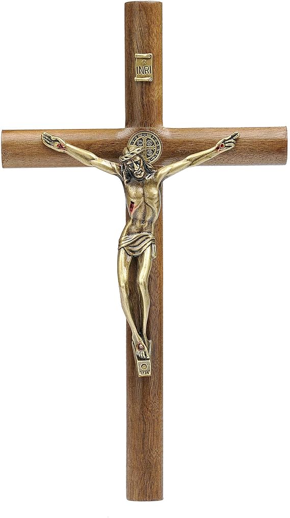 Intercession Cylindric Wall Solid Wood Cross Crucifix (Antique Gold)