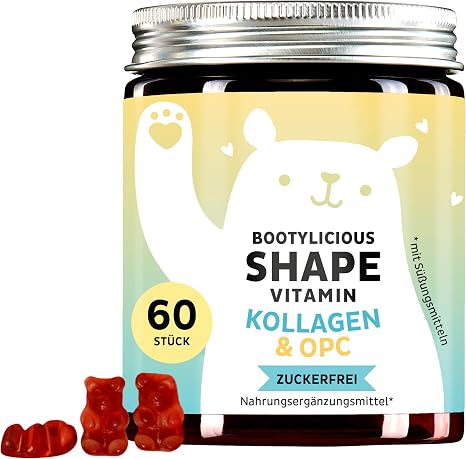 Bootilycious Shape Vitamin - Collagen & OPC - Verisol Collagen Peptides 2500 mg with Grape Seed Extract OPC Vitamin C & E - Pack of 60 - Sugar Free - Bears with Benefits