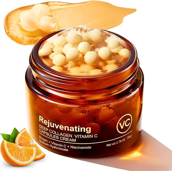 Vitamin C Capsule Cream with Collagen – Deep Vita C Korean Moisturiser for Face, Anti-Wrinkle Collagen Face Moisturiser, Brightening & Firming Capsule Cream for Radiant Glass Skin