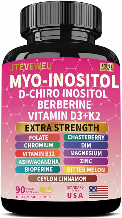 Myo Inositol Supplement - with D-Chiro Inositol, Folate, DIM, Vitamin D3, B12, K2, Chromium, Bioperine, Ceylon Cinnamon, Zinc, Ashwagandha, Berberine...Non-GMO, Gluten Free(90 Vegan Capsules)