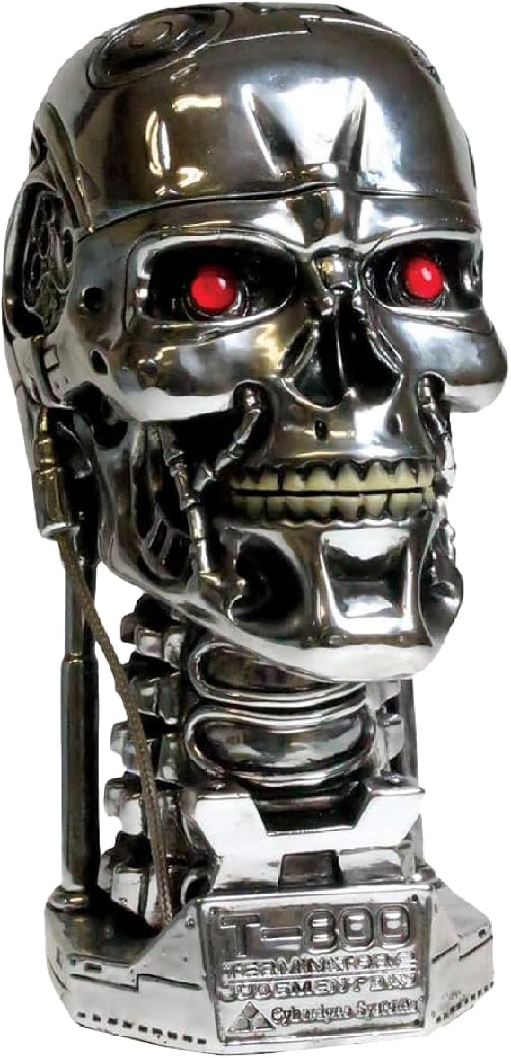 Nemesis Now Terminator 2 T-800 Head Box, Hand-Painted Resin, Official Movie Merchandise, Glowing Red Eyes, Hidden Storage Compartment, 21cm