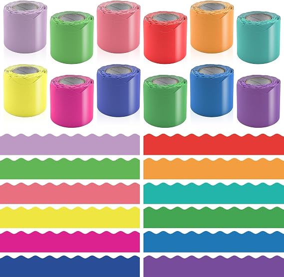 12 Rolls 393.6 Feet Colorful Bulletin Board Borders Sets - Scalloped Borders for Bulletin Board - Bright Teachers Border Trim - Suitable for Home, Classroom Decor, Posters, Office, School Activities