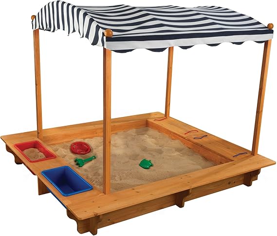 KidKraft Wooden Sand Pit with Canopy and Storage Boxes, Garden Sand Toys for Kids, Outdoor Play Equipment for Children, 00165