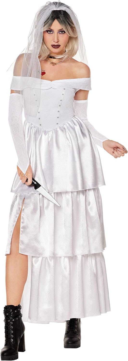 Spirit Halloween Bride of Chucky Adult Tiffany Wedding Dress Costume | Officially licensed | Horror