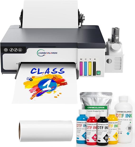 DTF Printer A4 High-Speed Transfer Machine with White Ink Mixing System and Roll Feeder for DIY T-Shirts(DTF Printer+6 * 250ml Ink+Roll Films+DTF Powder)