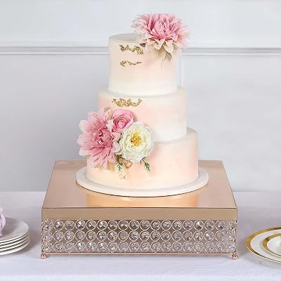 Efavormart 16 Bejeweled Gold Square Crystal Beaded Stainless Steel Chandelier Wedding Birthday Party Dessert Cake Display Stand