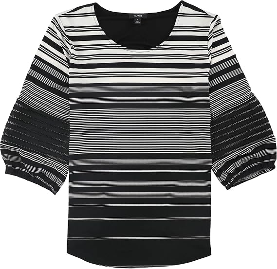 Alfani Womens Striped Illusion Sleeve Pullover Blouse, Black, X-Large