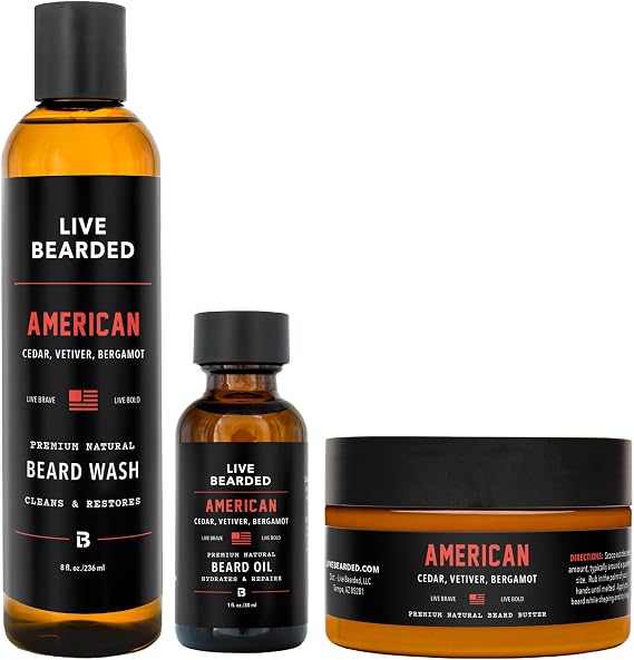 Beard Kit | Live Bearded Made in USA | Beard Bundle (Campfire Fragrance - The American)