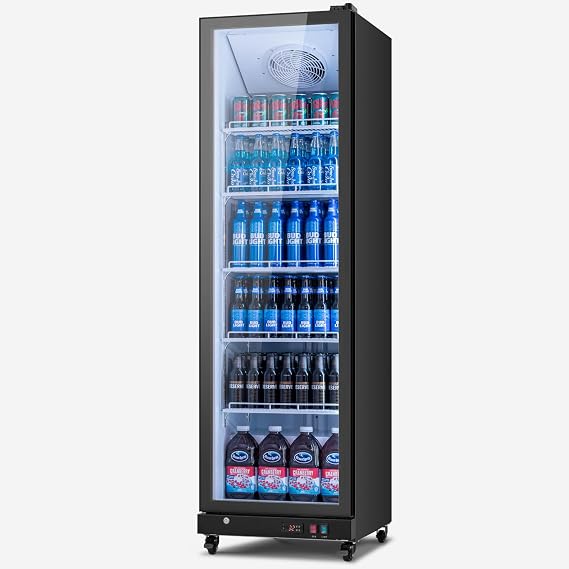 Yeego Commercial Beverage Refrigerator - 12.36 Cu.Ft Glass Door Refrigerator with Dual LED Light and Adjustable Shelves, Drink Cooler 32-50F for Supermarkets Business Grocery Stores Offices Home