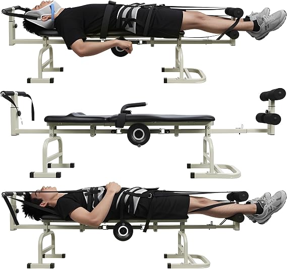 Massage Traction Table, Cervical Lumbar Traction Bed with Cervical Traction - Folding Massage Bed Back and Neck Decompression - Portable Body Stretching Device Equipment