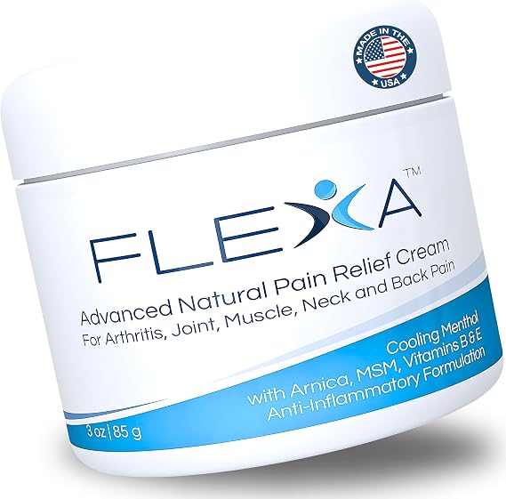 FLEXA Natural Relief Cream - Use on Muscles, Back, Neck, and Joints - with Arnica, Menthol, MSM, Ilex Leaf, and Tea Tree Oil - 3 Oz Jar