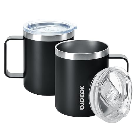 BJPKPK 2PCS Insulated Coffee Mug with Lid, 14oz Stainless Steel Tumbler