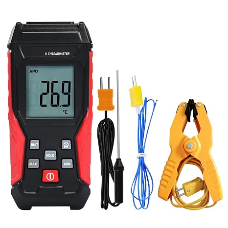 Digital K Type Thermocouple Thermometer with 2 Probes & 1 Temperature Clamp