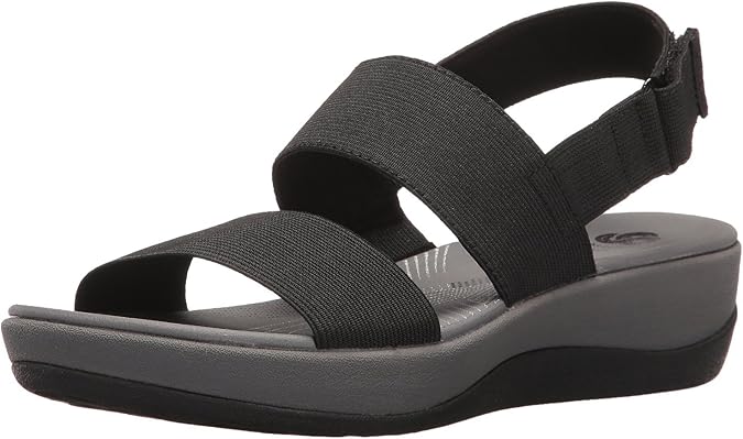Clarks Women's Arla Jacory Wedge Sandal, Black Solid, 3.5 UK