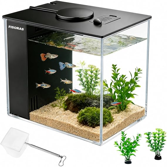 Fish Tank, 1 Gallon Small Aquarium Kit with Water Filter Pump and LED Light