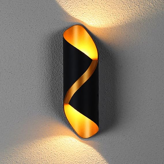 10W IP65 Waterproof Up Down LED Wall Sconce Black Golden Finish Metal [Energy Class E]