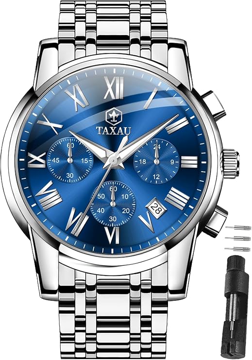 Taxau Watch with Date Luminous Waterproof Classic Business Vintage Quartz Watches Men's Watches Roman Dial with Night Vision Easy to Read Men's Watches