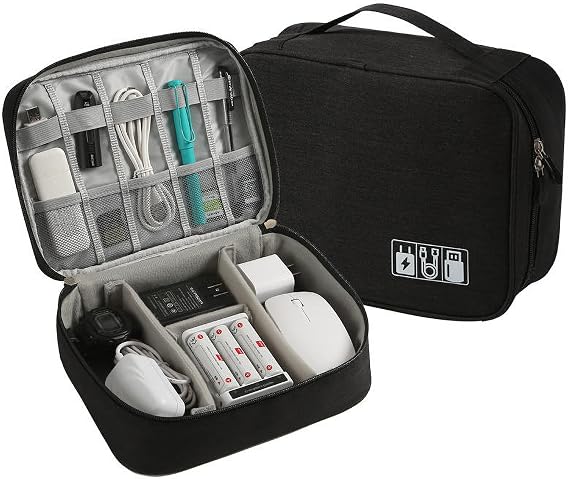 Travel Electronics Organizer, Coffee Maker Travel Bag, Multifunctional Travel Organizer Bag, Waterproof Data Cable Organizer for Cords, Power Banks, Tablets, Handheld Coffee Makers (Black)