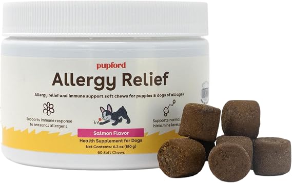 Pupford Allergy Relief Supplement for Dogs & Puppies, (Salmon, 60 Chews) | Natural ingredients, Immune support, Seasonal allergens, Itchy skin & coat, Made in USA, Expert formulated, NASC certified
