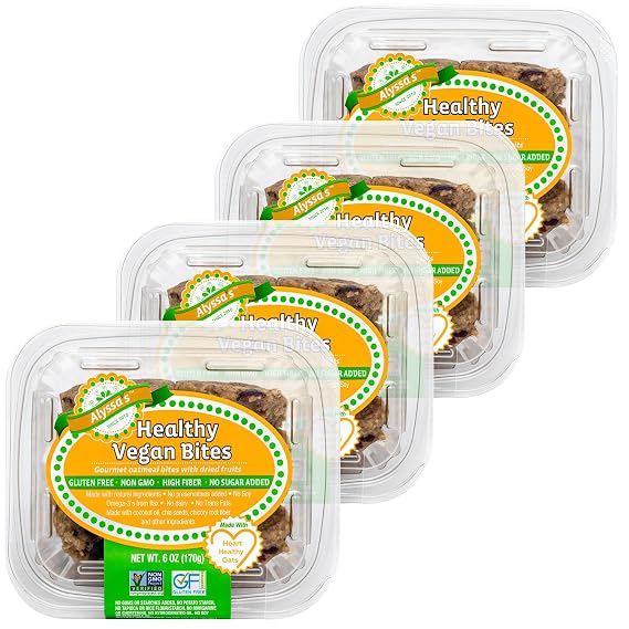 Alyssas Vegan Oatmeal Bites Gluten Free Cookies, Healthy Snacks from the Bakery Dairy Free, Sugar Free, Low Carb, Keto Protein Snacks Gluten Free Snacks for Kids 8 Cookies per box, 4 Pack