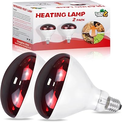 LUCKY HERP Heat Lamp for Chickens, 250 Watt Red Heat Lamp Bulbs, Infrared Heat Lamp for Chickens, Chicks, Reptile, Pets, Brooder Coop, Poultry 2 Pack