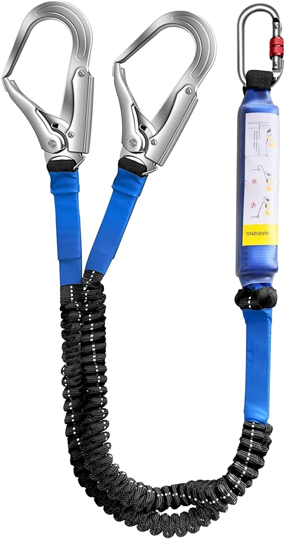 6ft Internal Shock Absorbing Safety Lanyard with Double Snap Hook Connectors, Fall Protection Equipment