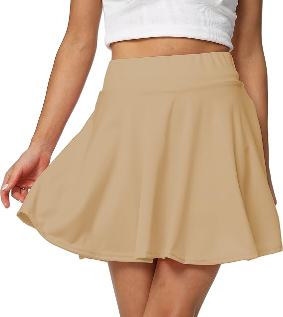 Basic Stretchy Solid Flared Casual Mini Pleated Skater Skirt
