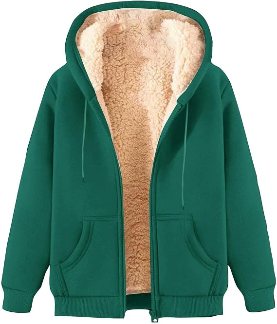 Womens Winter Coats Plus Size Fleece Lined Sherpa Thermal Jacket Casual Zip-Up Hoodie Warm Outerwear with Pockets