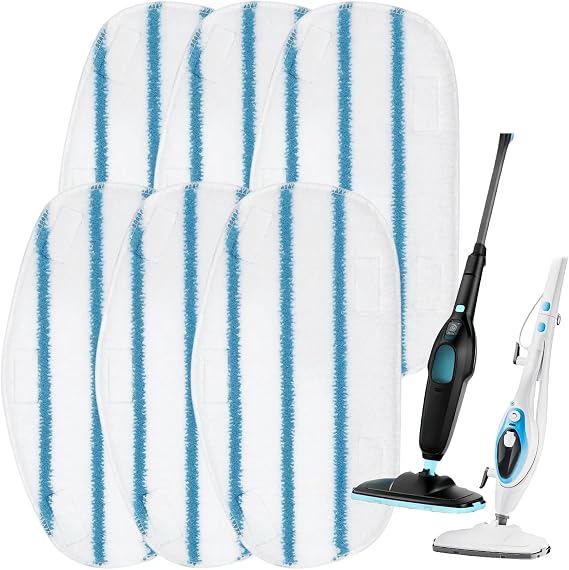 Replacement Steam Mop Pads for PurSteam 10-in-1 & Professional Steam Mop – 6 Pack Washable Microfibre Refill Pads – Compatible with PurSteam ONLY – NOT Universal