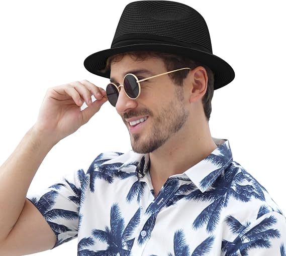 Panama Hat Straw Fedora Hat for Men Women Packable Short Brim UPF 50+ UV Sun Protection Summer Beach Hat