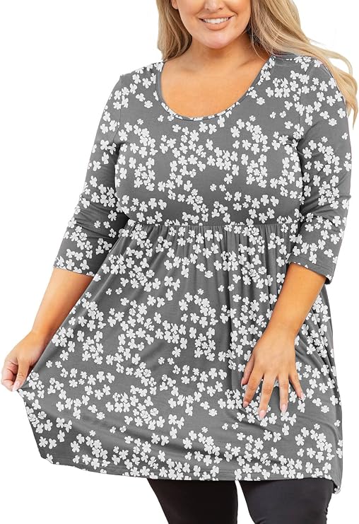 AusLook Plus Size Tunic for Women 3/4 Sleeve Crewneck Tops Flowy Blouse Babydoll Maternity Shirts M-5X