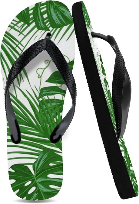 Tropical Palm Plant Leaves Flip Flops, Summer Beach Thong Sandals For Men, Flexible Lightweight Rubber Soft Slide Slip-On Shoes, Flat Sandals Great For Beach Or Casual Wear