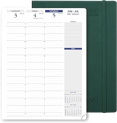 POPRUN Academic Planner 2025-2026, 8.5 x 11.25, Quarter-Hourly Appointment Book July 2025-June 2026 with PU Leather Soft Cover, Dual Pockets, Monthly Tabs, 100GSM Thick Paper - Forest Green