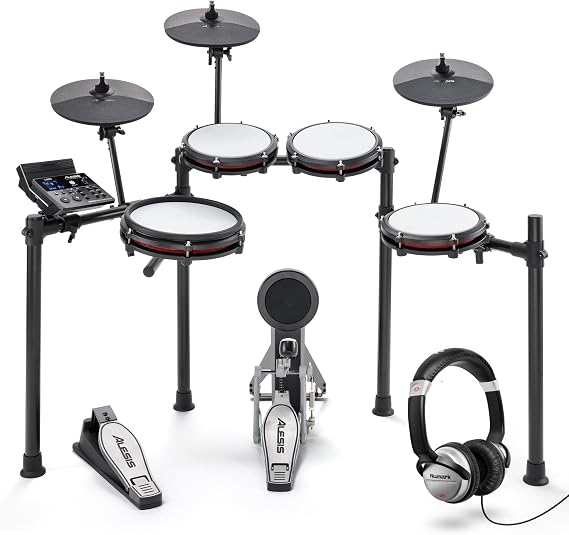 Alesis Nitro Max Kit and Numark HF125 - Electric Drum Kit with Bluetooth, 440+ Authentic Sounds, Drumeo Lessons, and Monitoring Headphones