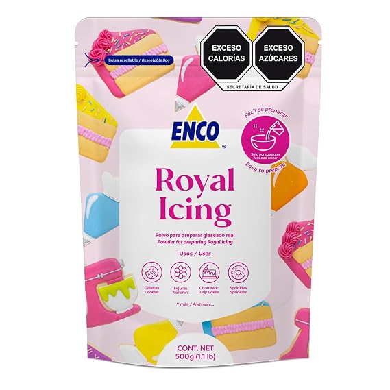 ENCO White Royal Icing Mix, Vanilla Flavor Easy to Use, Just Add Water, Smooth & Glossy Finish, Fast Drying, Versatile for Cookie Decorating (1.1 lb / 500g)