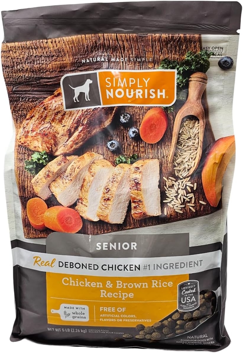 SIMPLY NOURISH Senior Chicken and Brown Rice Dry Dog Food, 5 Pound Bag