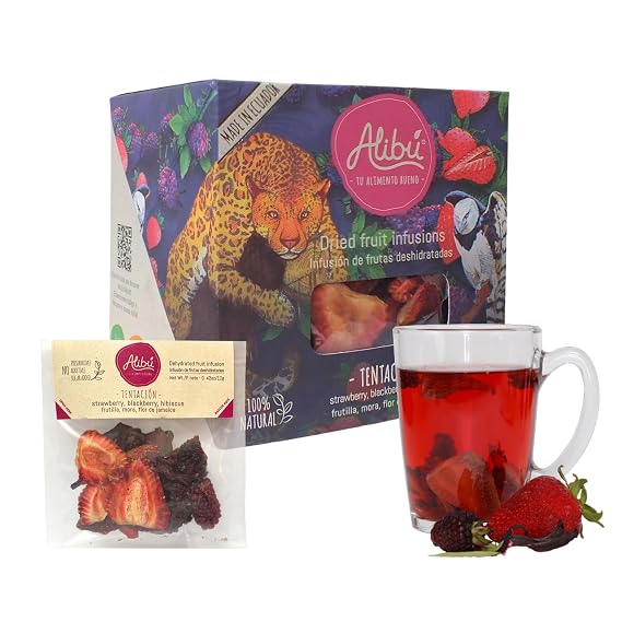 Alibu Dried Fruit Tea Infusions - Tentacion - Blackberry, Strawberry, Hibiscus Certified Vegan, 100% Natural, Hot or Iced, Caffeine Free, Eat and Drink - Box of 2.12 oz