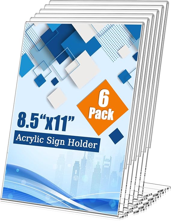 6 Pack 8.5 x 11 Inch Acrylic Sign Holder, L-Shape Acrylic Stands