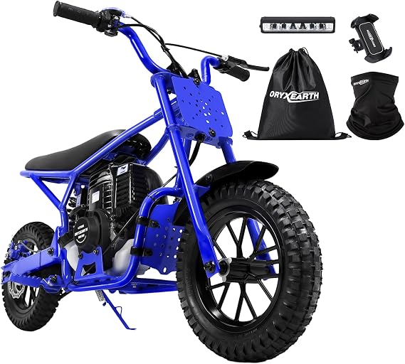 Oryxearth 37.7CC 4-Stroke Kids Dirt Bike, Pocket Motorcycle with Automatic Transmission and Pull Start for Kids Gas Powered Off Road Mini Dirt Bike, WLED Headlight, Goggles, Gloves & Neck Gaiter
