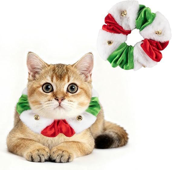 Christmas Pet Collar, Pet Outfit Classical Red Green Jingle Bell Christmas Collar Fun Adjustable Elasticity Costume Accessory Soft Velvet Collars for Xmas Party Holiday Pet Neckwear L/XL Size